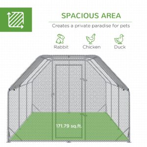 PawHut Large Chicken Coop Metal Chicken Run With Waterproof And Anti-UV Cover, Flat Shaped Walk In Fence Cage Hen House For Outdoor And Yard Farm Use, 1 Tube Diameter, 9.2 X 18.7 X 6.4