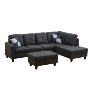 Pickup Only--Black Grey Linen 3-Piece Couch Living Room Sofa Set