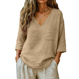 Women's Casual Loose Fashion Cotton-Linen V-Neck Top
