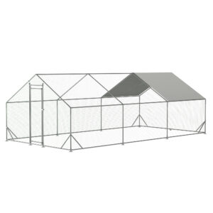 Large Metal Chicken Coop, Walk-in Chicken Run,Galvanized Wire Poultry Chicken Hen Pen Cage, Rabbits Duck Cages With Waterproof And Anti-Ultraviolet Cover For Outside 10L X 20W X 6.56'H