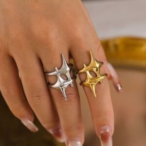 1 Pc Punk Style Hip Hop Geometric Star Adjustable Open Ring For Men, Suitable For Banquet, Party, Dating