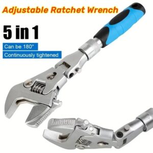 5-in-1 10'' Adjustable Ratchet Wrench With 180° Foldable Head - Dual Torque And Pipe Tool, No Assembly Required