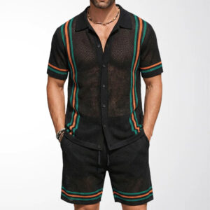 Men’s Hollow-Out Short-Sleeve Knitted Sweater Set