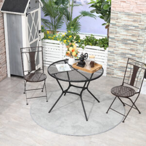 35" Round Outdoor Patio Bistro Dining Table, French Cafe Style, Conversation Space, Fast Drying Metal Mesh Tabletop for Garden, Backyard, Poolside, Black