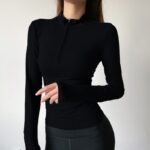 Half-zip Tight-fitting Sports T-shirt Womens Yoga Wear Ladies Long