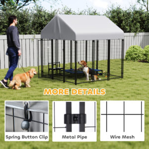 Outdoor Dog Kennel with Roof, 6' x 6' x 6' Heavy Duty Welded Wire Dog Playpen Enclosure with Escape-proof Lock