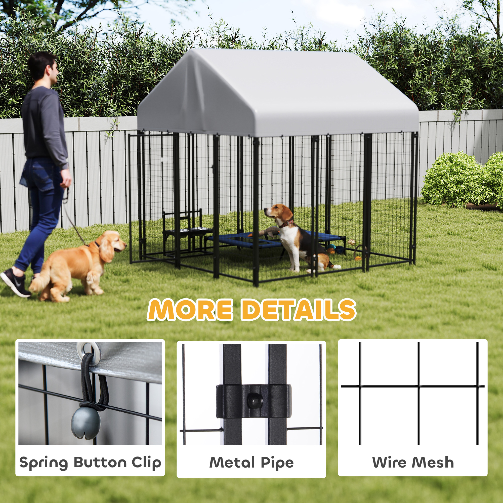Outdoor Dog Kennel with Roof, 6′ x 6′ x 6′ Heavy Duty Welded Wire Dog Playpen Enclosure with Escape-proof Lock