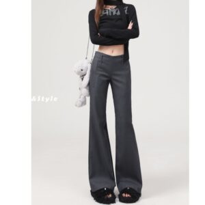 SpringSummer New Gray Sassy Low-Waist Flared Casual Pants