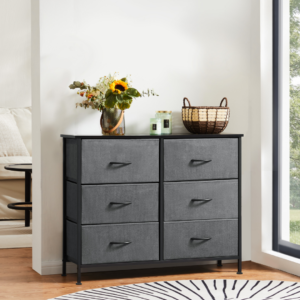 Tall Dresser Fabric Storage Tower ,Wooden Top For Kid Room, Closet, Entryway, Nursery