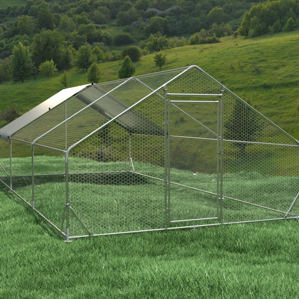 Large Metal Chicken Coop Walk-in Poultry Cage Hen Run House Rabbits Habitat Cage Spire Shaped Coop With Waterproof And Anti-Ultraviolet Cover 19.5L X 9.7'W X 6.4 H