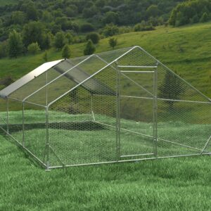 Large Metal Chicken Coop Walk-in Poultry Cage Hen Run House Rabbits Habitat Cage Spire Shaped Coop With Waterproof And Anti-Ultraviolet Cover 19.5L X 9.7’W X 6.4 H