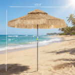 8.5 FT Hula Thatched Tiki Patio Umbrella, 2-Tier Tropical Hawaiian Style Outdoor Umbrella with 8 Ribs, UPF30+, Khaki