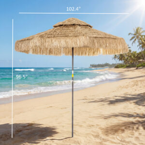 8.5 FT Hula Thatched Tiki Patio Umbrella, 2-Tier Tropical Hawaiian Style Outdoor Umbrella with 8 Ribs, UPF30+, Khaki