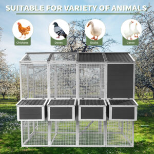 Chicken Coop With Chicken Run, Chicken Coops For 10 Chickens Outdoor With Nesting Boxes , Wooden Walk-in Chicken House With Pull Out Trays , Garden Backyard Cage 95X80X83