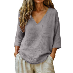 Women's Casual Loose Fashion Cotton-Linen V-Neck Top