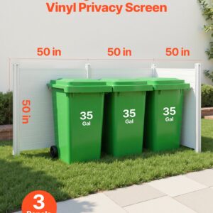 3 Panels Outdoor Privacy Screen, 50 X 50 In Air Conditioner Fence With 27.6 In Ground Stakes, Pool Equipment Enclosure, Horizontal Vinyl Privacy Fence, Ideal For Trash Can And A/C Units, White