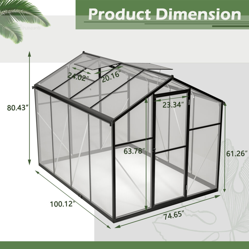 6x10 Ft Outdoor Polycarbonate Greenhouse Kit With Aluminum Frame, Walk-in Garden Green House With Lockable Door & Adjustable Roof Vent, Backyard, Patio