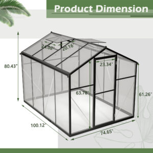 6×10 Ft Outdoor Polycarbonate Greenhouse Kit With Aluminum Frame, Walk-in Garden Green House With Lockable Door & Adjustable Roof Vent, Backyard, Patio