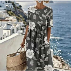 Casual Retro Ocean Art Print Womens Loose Dress