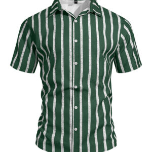 Men’s Plus-Size Light Mature Lapel Striped Short-Sleeve Shirt