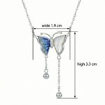 925 Sterling Silver Elegant Silver Butterfly Necklace with Blue Enamel and Mother-of-Pearl Accents