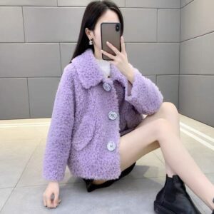 Womens Faux Lambswool Plush Fur Coat