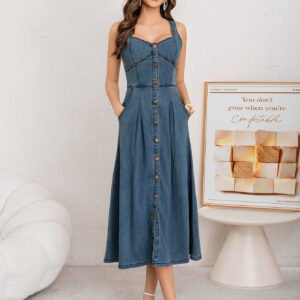 Women's Denim Long Button-Fly Stretch Dress