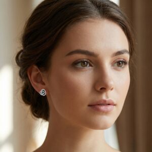 925 Sterling Silver Elegant Sterling Silver Rose Flower Huggie Hoop Earrings with Black and White Accents