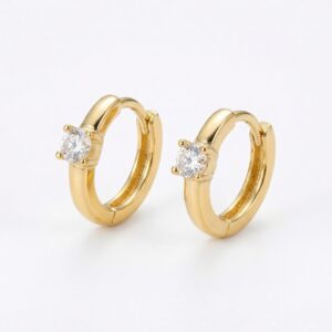 925 Sterling Silver Elegant Sparkling Hoop Earrings with Round Brilliant Cut Cubic Zirconia Stones