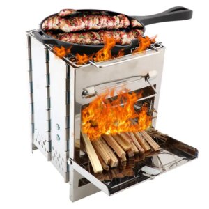 Square BBQ Grill, Stainless Steel Folding Fire Pit, 27x20x20 Large Fixed Outdoor Camping Stove For Garden Picnic & Portable Cooking