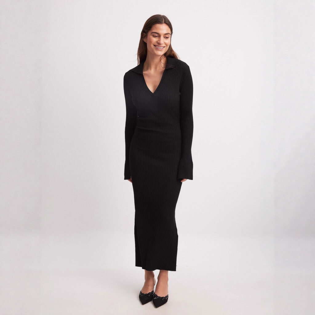 Women's Knitted Long-Sleeve Dress Deep V-Neck Sweater For Export