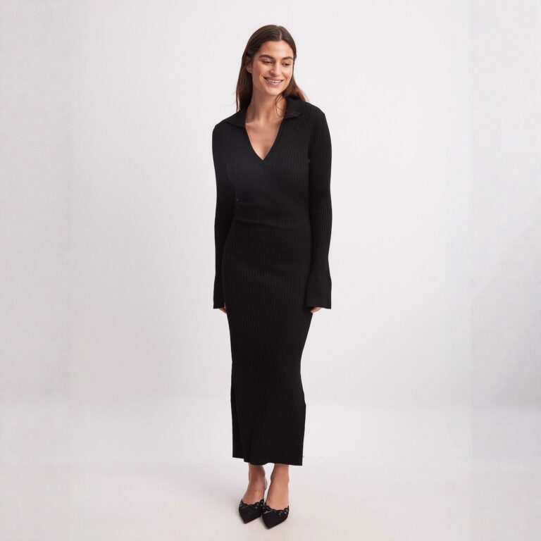 Women’s Knitted Long-Sleeve Dress Deep V-Neck Sweater For Export