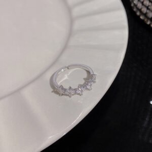 1PCS Ins Style Silver Zircon Ring For Women, Light Luxury Minimalist Design, Adjustable Open Band, Versatile Elegant Jewelry