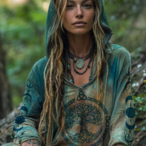 Womens 3D Digital-print Crew-neck Loose Hoodie