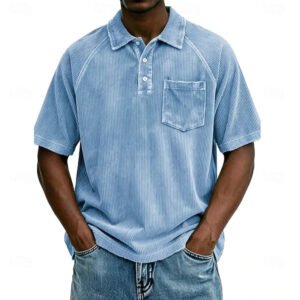 Men's Casual Lapel Corduroy Short-Sleeve Polo Shirt