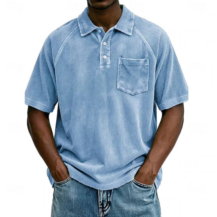 Men's Casual Lapel Corduroy Short-Sleeve Polo Shirt - Image 5
