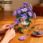 Flowers Botanicals Building Set With Vase - 2 In 1 Morning Glory Bonsai Building Blocks Plants Arrangement Vintage Wall Flower Pots Home Decor, Gift For Easter Day Adults