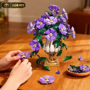 Flowers Botanicals Building Set With Vase - 2 In 1 Morning Glory Bonsai Building Blocks Plants Arrangement Vintage Wall Flower Pots Home Decor, Gift For Easter Day Adults