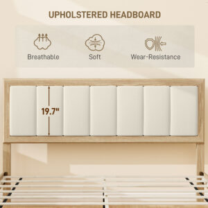Queen Bed Frame with Headboard Queen Platform Bed Frame with Wooden Slats No Box Spring Needed Easy Assembly Natural