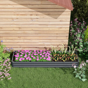 8x2x1ft Galvanized Raised Garden Bed Kit With Safety Edging For Flowers, Herbs And Vegetables, Dark Gray