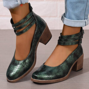 Retro 36-42 Large Size Chunky Heel Shoes With Back Zipper