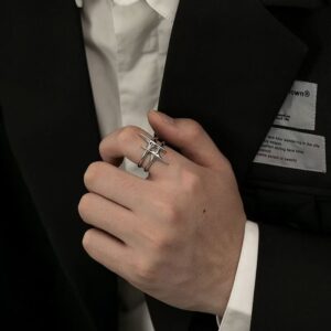 1 Pc Punk Style Hip Hop Geometric Star Adjustable Open Ring For Men, Suitable For Banquet, Party, Dating