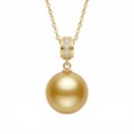 925 Sterling Silver Radiant Deep Honey Pearl Pendant Necklace With Brilliant Diamond Accents And Delicate Chain
