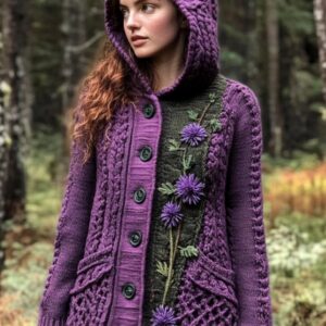 Womens Hooded Coat Printed Plush Hoodie Long Top