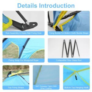 Beach Tent Sun Shelter UPF50 Add UV Protection, 6.9x6.9ft Beach Canopy Tent For 4-6 Adults, Portable Outdoor Sun Shade Tent With Carry Bag