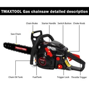 TMAXTOOL 62cc Powerful 20 Inch 16 Inch Gas Chainsaw With 2 Stroke Perfect For Pruning, Limbing, And Sawmill Operations-black