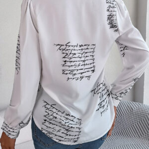 Women's Casual Versatile Letter Print Notched Lapel Long Sleeve Shirt