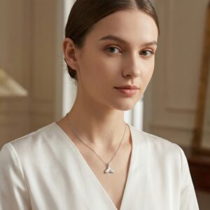 925 Sterling Silver Elegant Silver Whale Tail Necklace with Mother-of-Pearl and Sparkling Accents