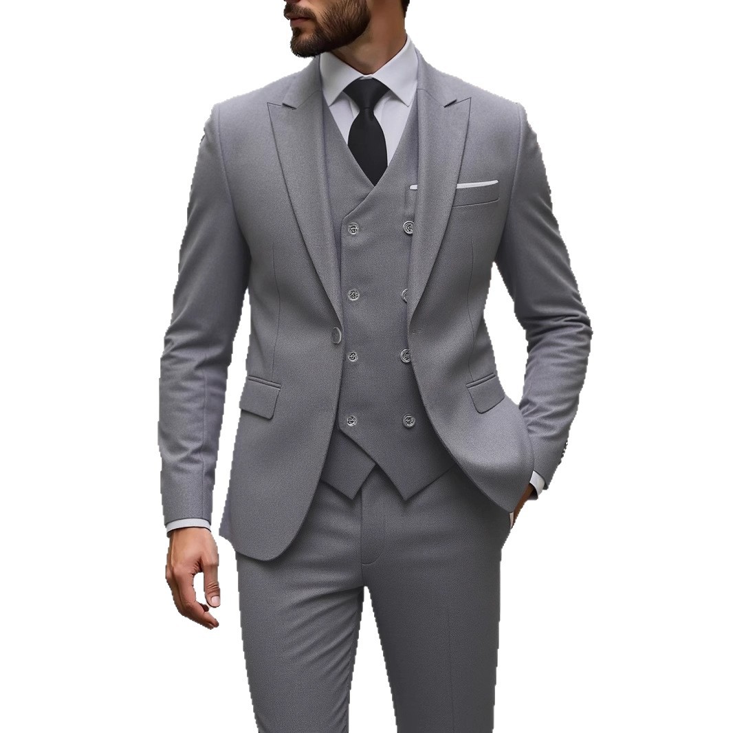 Double-breasted Suit Set Mens Three-piece Business Suit - Image 3