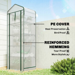 Mini Greenhouse with Screen Roof, 5 Tier Portable Small Greenhouse with High Strength PE Cover, White